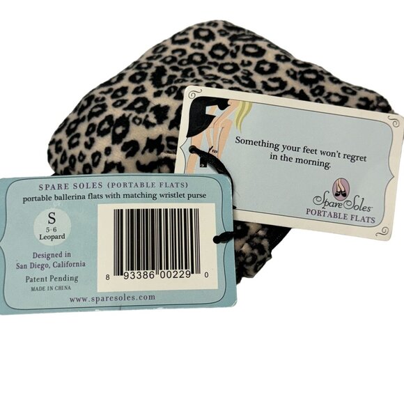 Spare Soles Foldable Flat Shoes Womens 5-6 S Leopard Print Matching Wristlet Bag - Picture 4 of 9